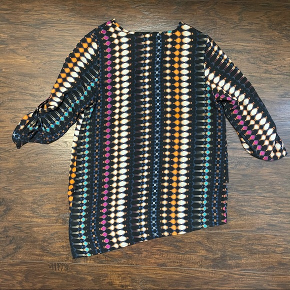 KIKIT Geometric Asymmetrical Hi Low Boho TUNIC L blouse colorful top - Picture 4 of 4